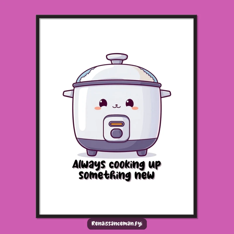 Free Printable Wall Art: Curious Rice Cooker, Funny Downloadable Kitchen Decor