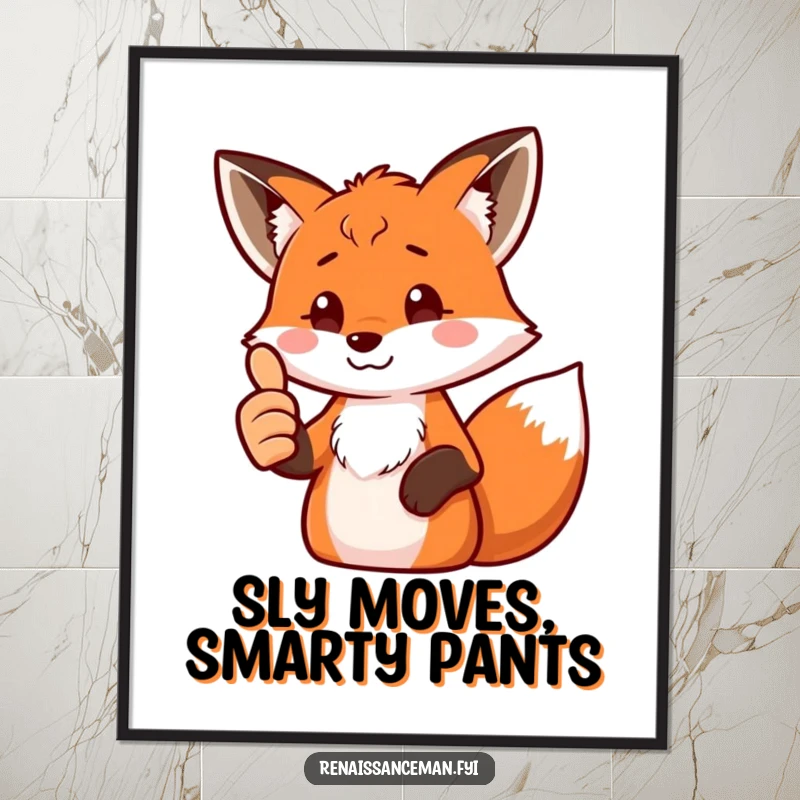 Funny Free Printable Wall Art: A proud fox confidently gives a thumbs up while looking at a screen.