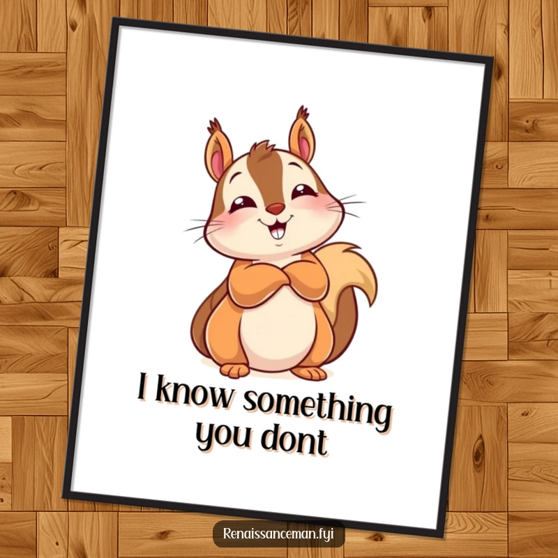 Funny Free Printable Wall Art of a delighted squirrel leaning back with arms crossed and a knowing look.