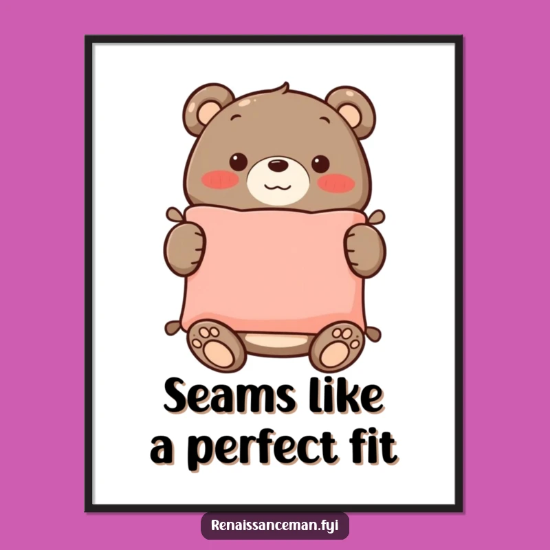 Free Printable Wall Art: Funny Bear's Handmade Cushion, Cozy Decor Download