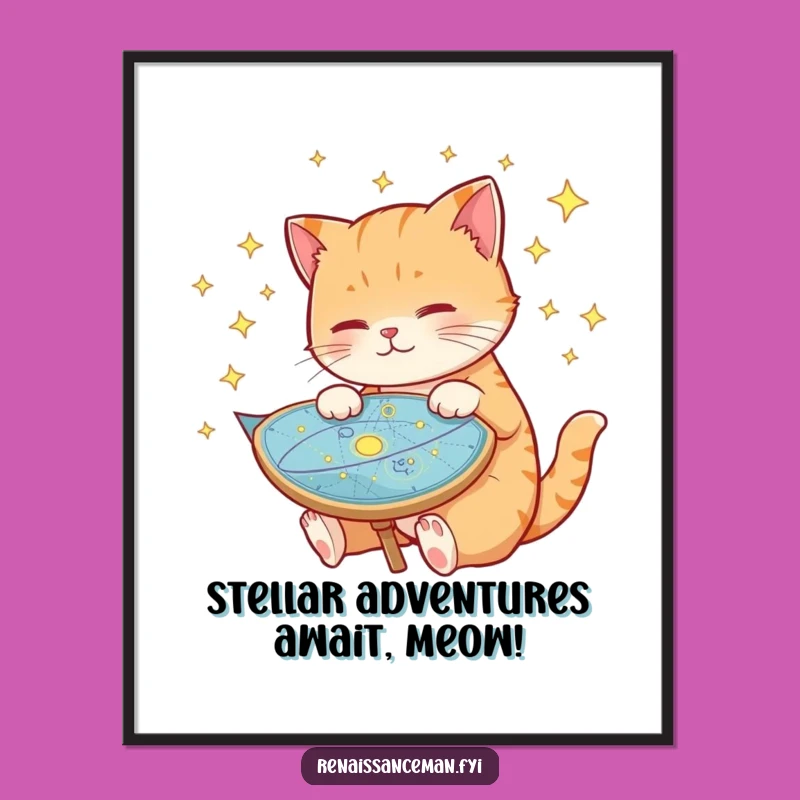 Funny Free Printable Cat Wall Art: Star Gazing Feline Downloadable Decor