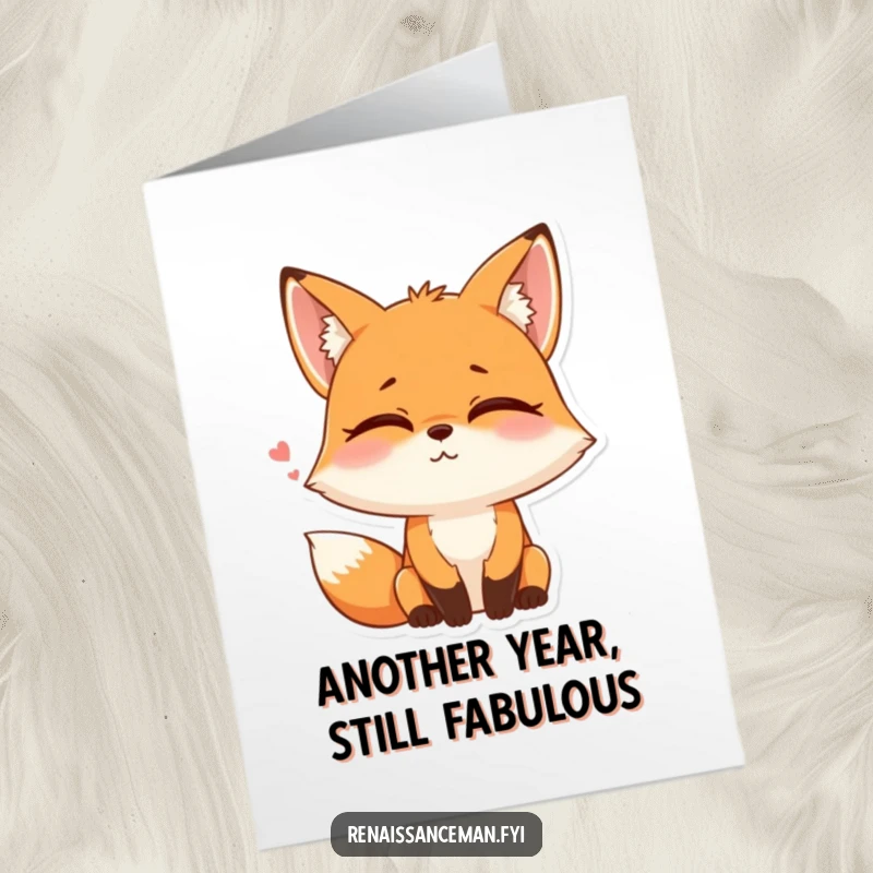 Funny Free Printable Birthday Card of a playful fox rolling its eyes with a tiny sigh and a smile.