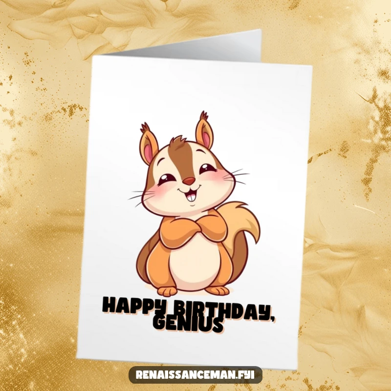 Funny Free Printable Birthday Card of a delighted squirrel leaning back with arms crossed and a knowing look.