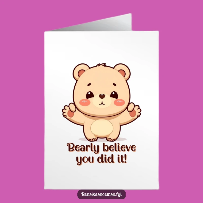 Free Printable Bear Congratulations Card: Proud Layout Design Downloadable Gift
