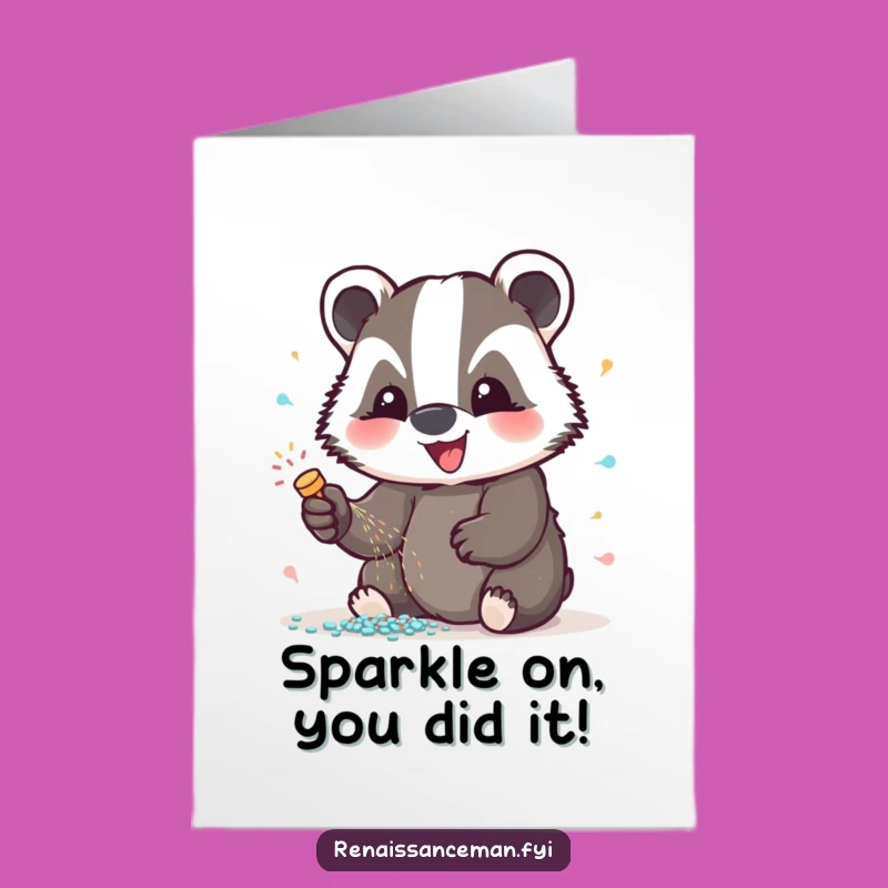 Free Printable Badger Congratulations Card: Sparkly Glitter Design Downloadable Gift