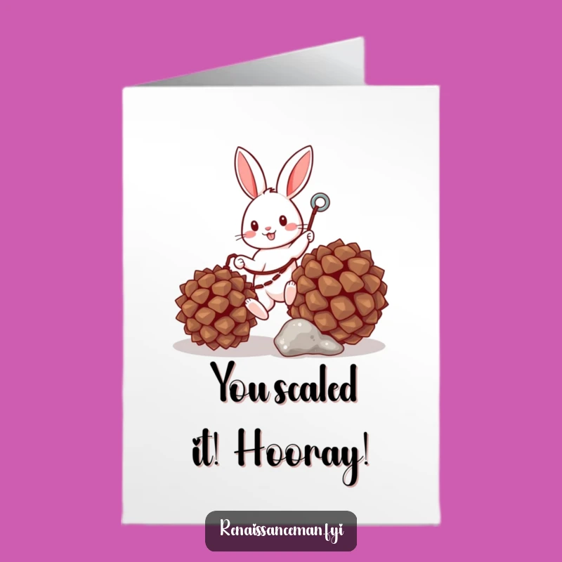 Free Printable Bunny Congrats Card: Funny Climbing Rabbit Achievement Downloadable Gift