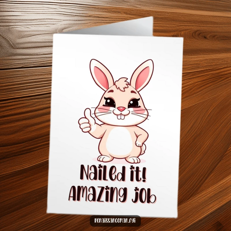 Funny Free Printable Congratulations Card of a bunny giving a sarcastic thumbs up with a forced grin.