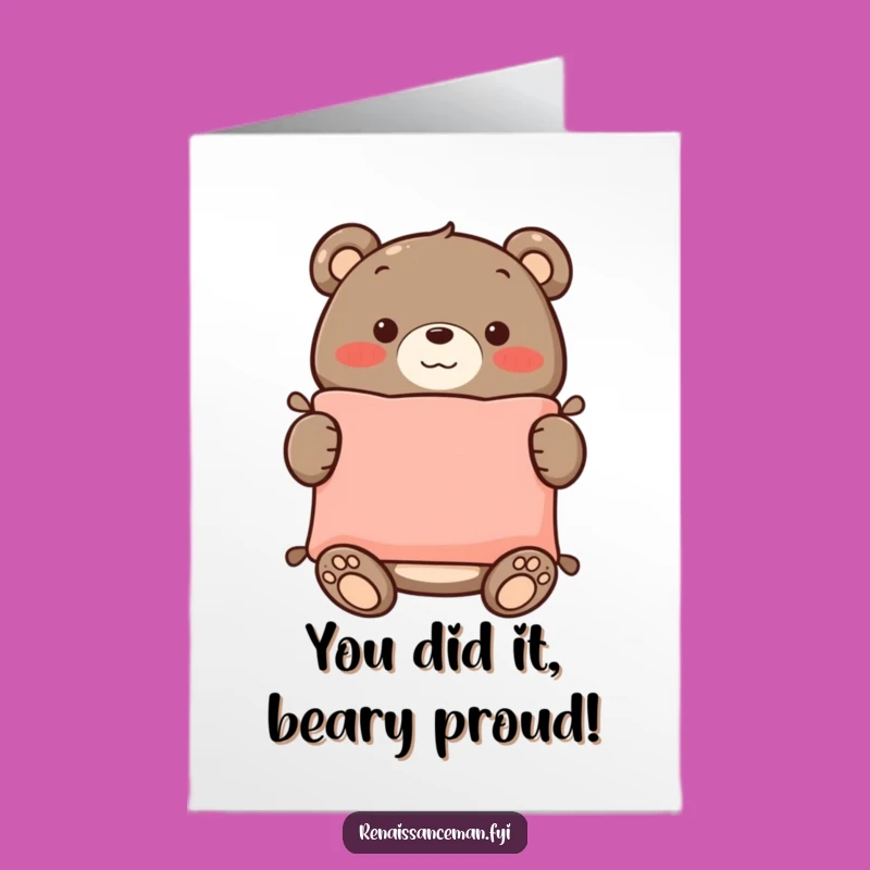 Free Printable Congrats Card: Bear's Handmade Cushion for Your Big Win!