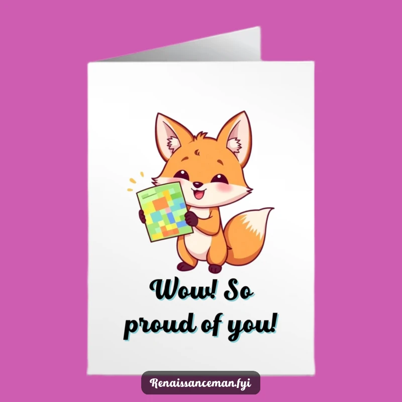 Free Printable Congrats Card: Cheerful Fox Presentation - Quick Download Flair