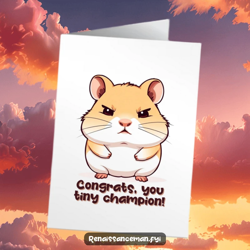 Funny Free Printable Congrats Card: A proud hamster stares blankly ahead with a hint of disdain, perfect for understated congratulations.