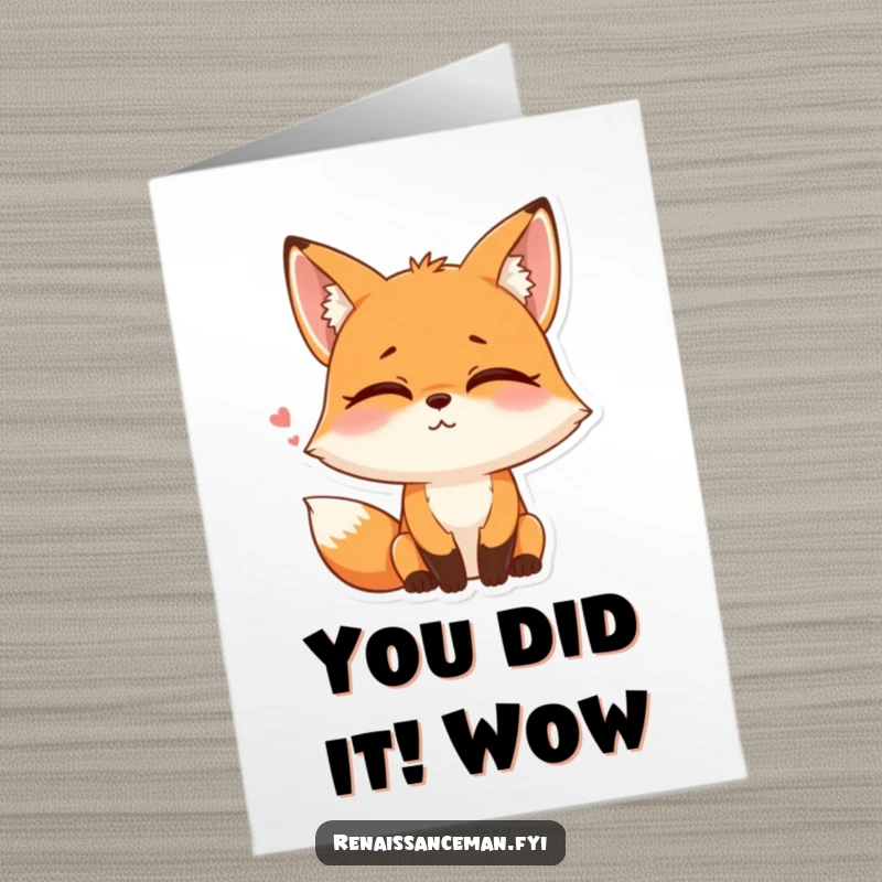 Funny Free Printable Congratulations Card of a fox rolling its eyes with a sigh and a smile.