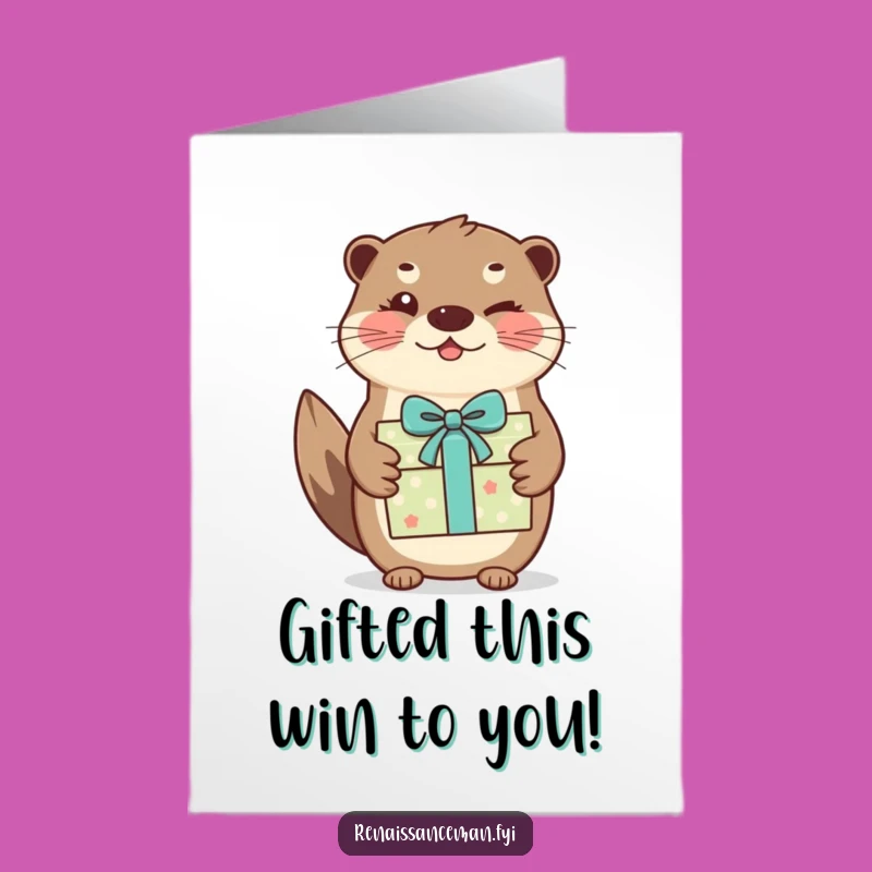 Free Printable Congrats Card: Otter's Winking Gift - Cheerful Downloadable