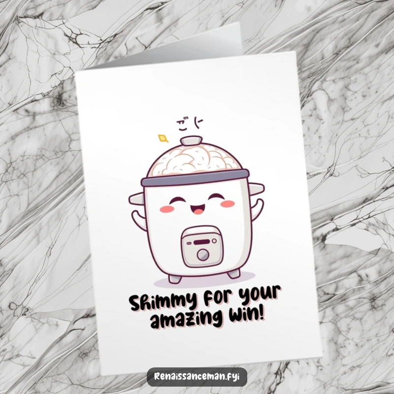 Funny Free Printable Congrats Card: A joyful rice cooker does a little shimmy, celebrating success with aroma.