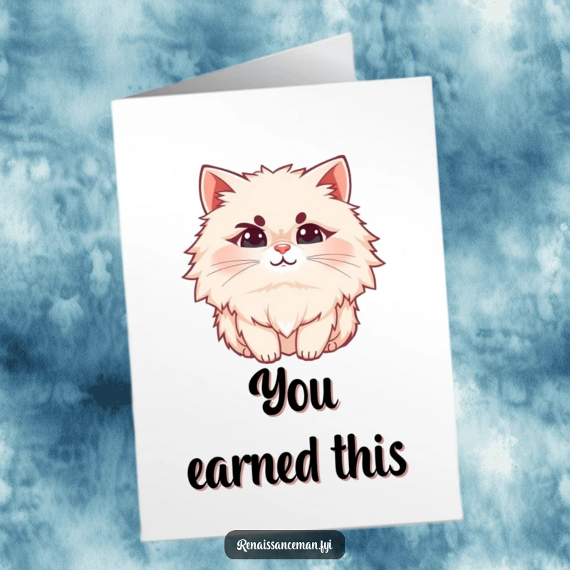 Funny Free Printable Thank You Card: Fluffy cat with a raised eyebrow and a slight smirk, offering thanks reluctantly.