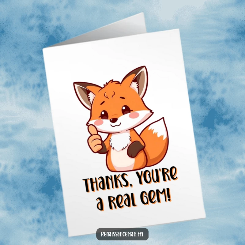 Funny Free Printable Thank You Card: Enthusiastic fox giving a thumbs up, digitally acknowledging gratitude.