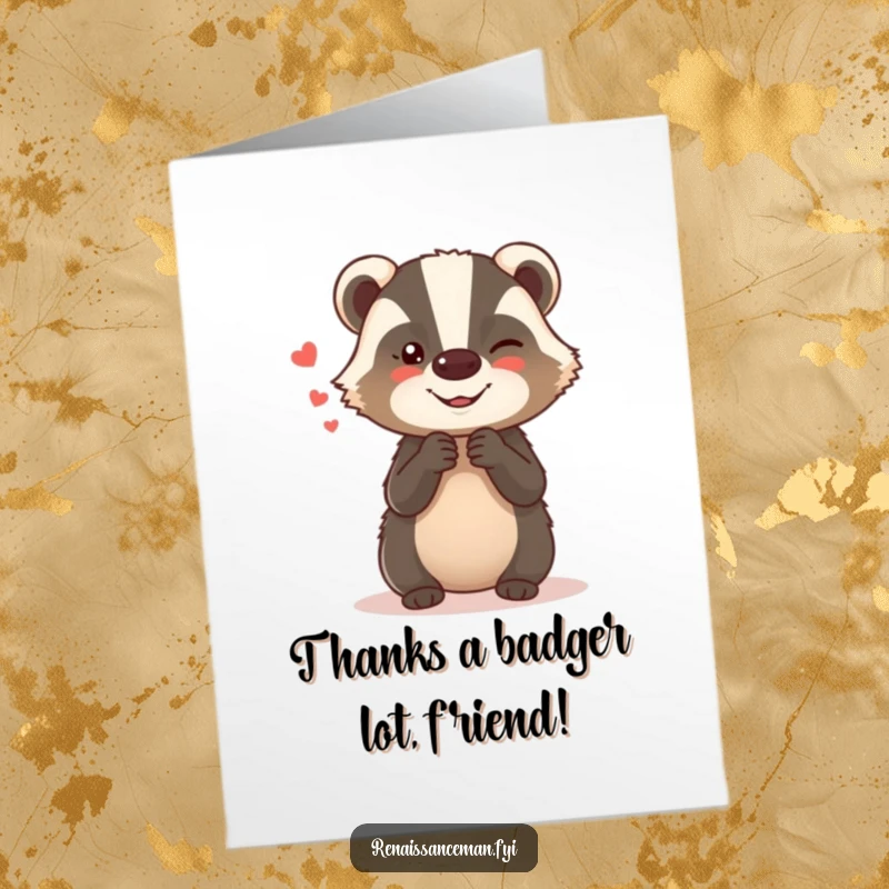 Funny Free Printable Thank You Card: Giggling badger whispers secrets with a mischievous glint, adding a humorous touch to your gratitude.