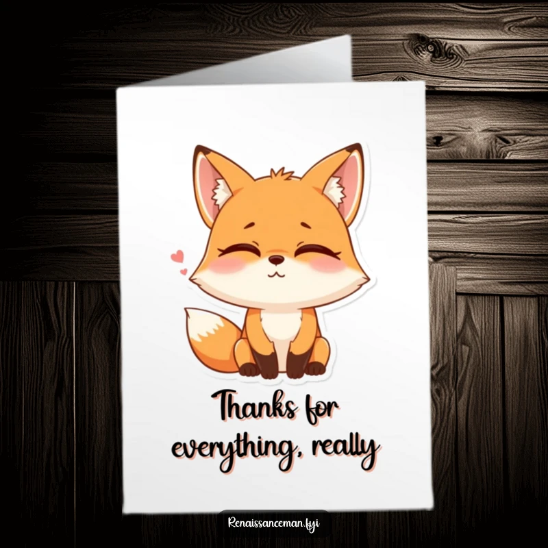 Funny Free Printable Thank You Card of a fox rolling its eyes with a tiny sigh and a smile.