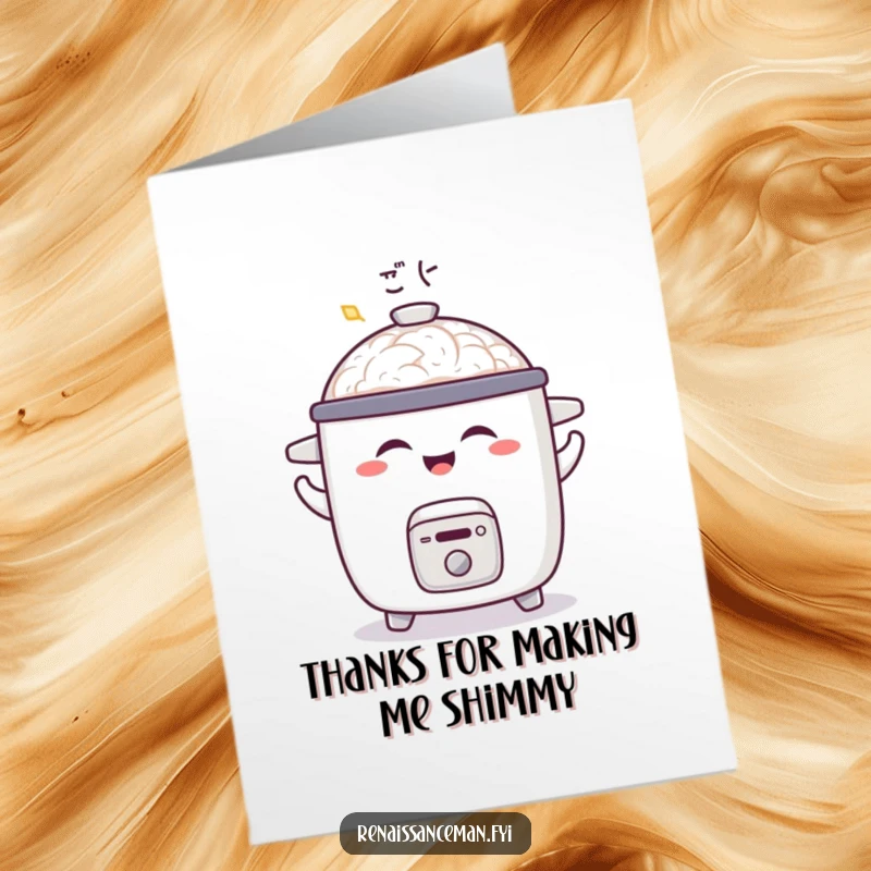 Funny Free Printable Thank You Card: A joyful rice cooker shimmying with satisfaction, offering thanks.