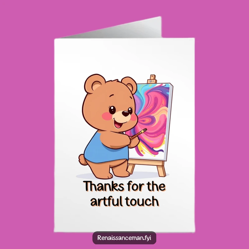 Free Printable Thank You Card: Bear Artist's Masterpiece for Your Kind Gesture