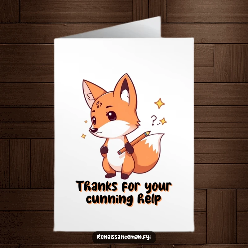Funny Free Printable Thank You Card: Determined fox confidently sketching a new idea, a creative way to say thanks, download.