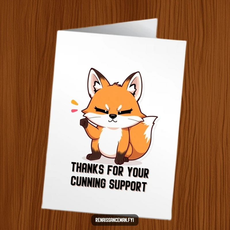 Funny Free Printable Thank You Card: Smug fox makes a dramatic point with a condescending head tilt, adding a haughty touch to thanks.