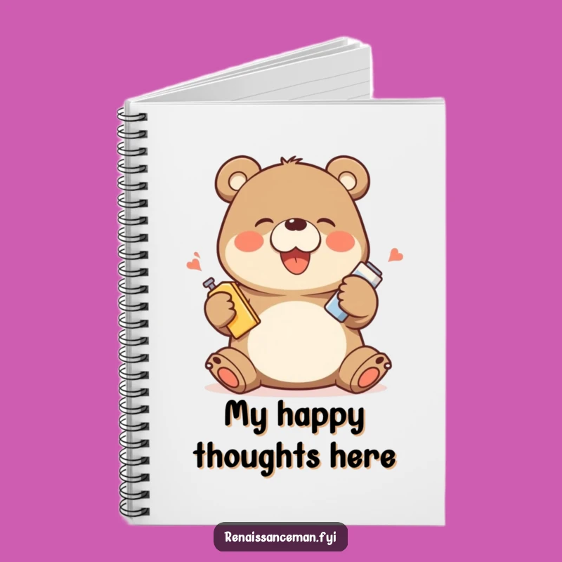 Jot down your brilliant ideas or your favorite product reviews with a smile! This notebook features a bear who loves to share its excitement.