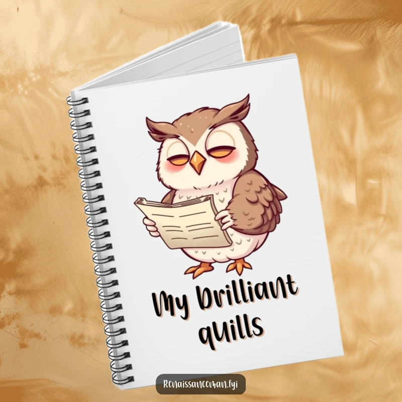 Funny notebook with a giggling owl poet on the cover, ready to inspire witty notes and literary musings.