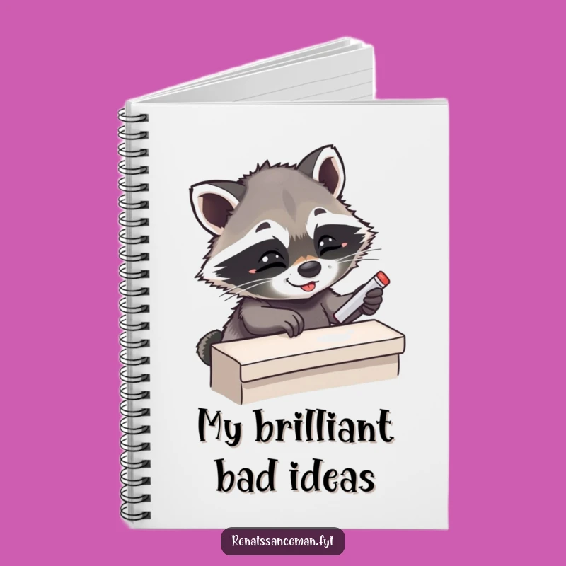 Capture your thoughts and adventures in this funny notebook, illustrated with a giggling raccoon getting ready to ascend. Ideal for notes and dreams.