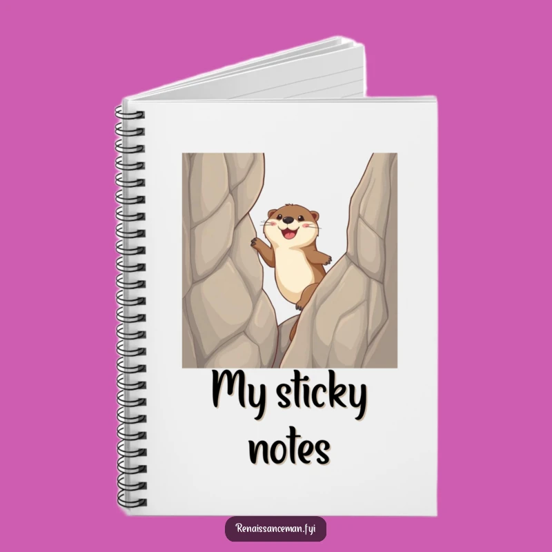 Record your goals with this funny otter notebook! A happy otter scaling a sheer cliff.