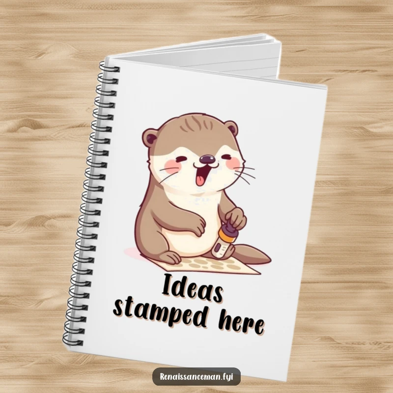 Funny otter stamping notebook, perfect for capturing ideas, featuring an otter's enthusiastic creativity, a delightful and useful gift for writers and artists.