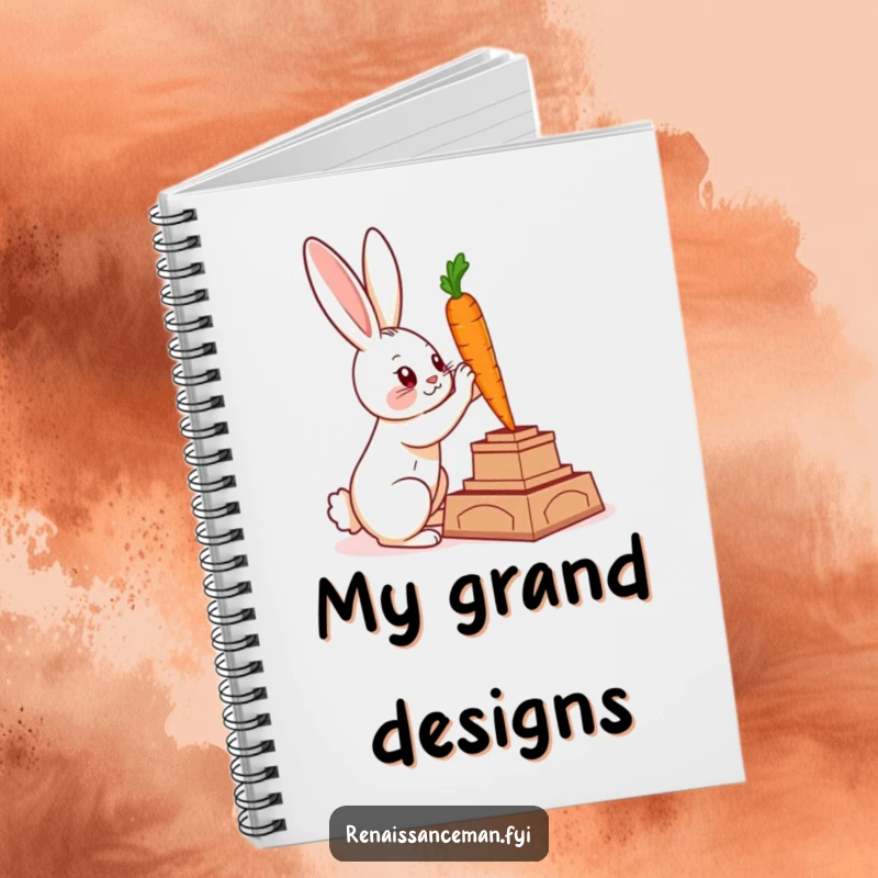 Funny notebook with a clever rabbit sculpting a carrot statue, ideal for jotting down artistic ideas and plans.