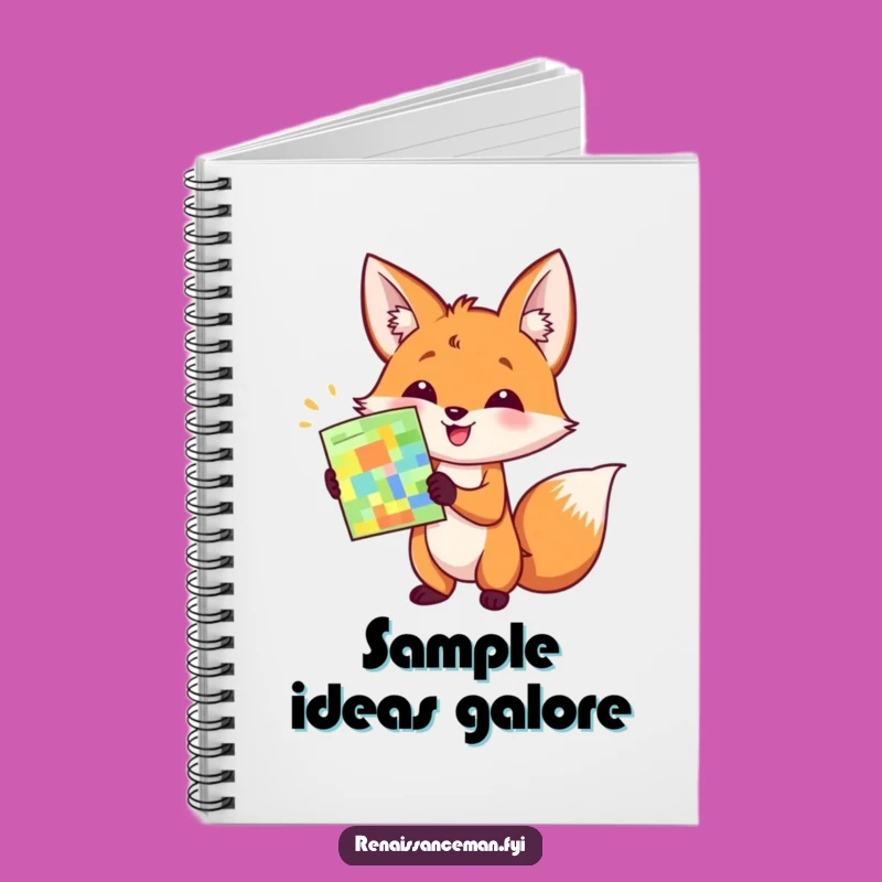 Capture your brilliant ideas with this funny notebook. A happy fox presenting a sample inspires enthusiastic note-taking.