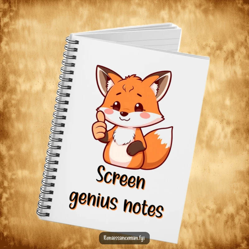 Funny fox notebook with a proud fox giving a thumbs up, perfect for taking notes with a humorous digital twist.