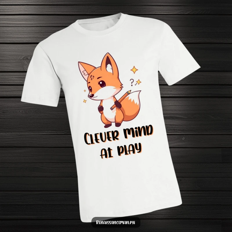 Funny fox sketch t-shirt, depicting a determined fox confidently sketching an idea with a pencil, ideal for creatives and as a bold, humorous gift.