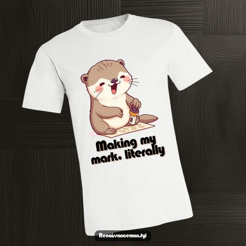 Funny otter stamping t-shirt, showcasing enthusiastic artistry and a playful spirit, ideal for crafters and a hilarious gift option.