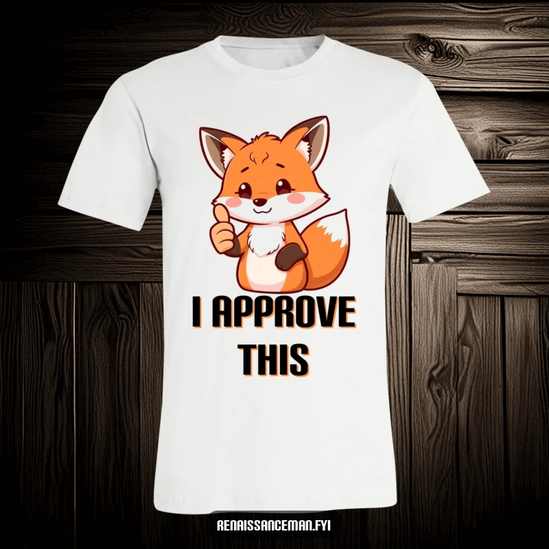 Funny fox t-shirt featuring a proud fox giving a thumbs up at a screen, perfect for celebrating online success.