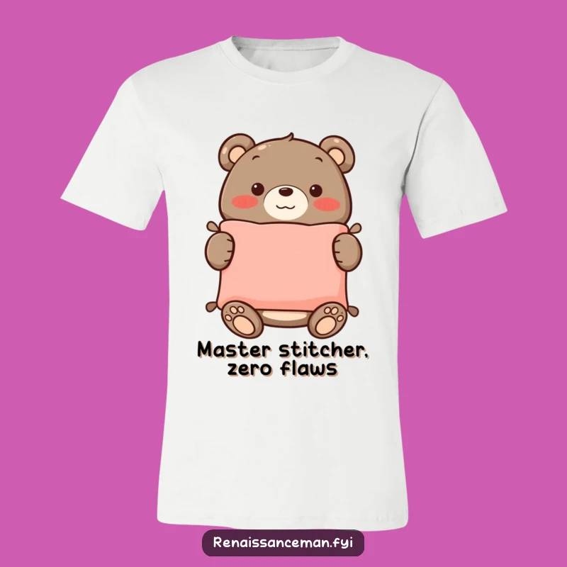Funny Bear Sewing T-Shirt: Proud Creator's Tee featuring a Smiling Bear and Cushion