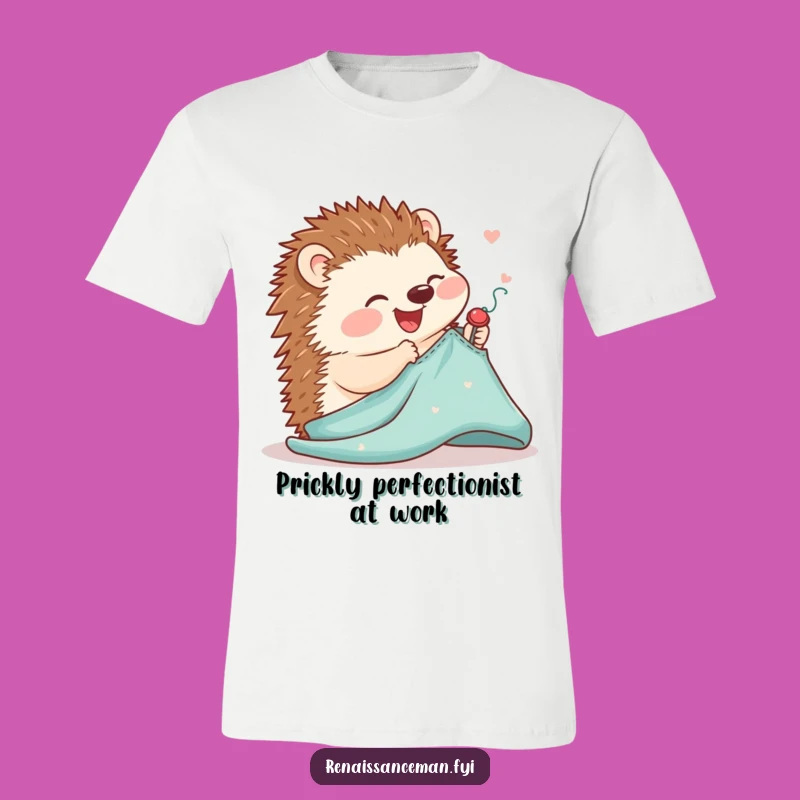 Wear your passion for precision with this funny t-shirt! The joyful hedgehog pinning a pattern makes it a delightful statement for any sewing enthusiast.