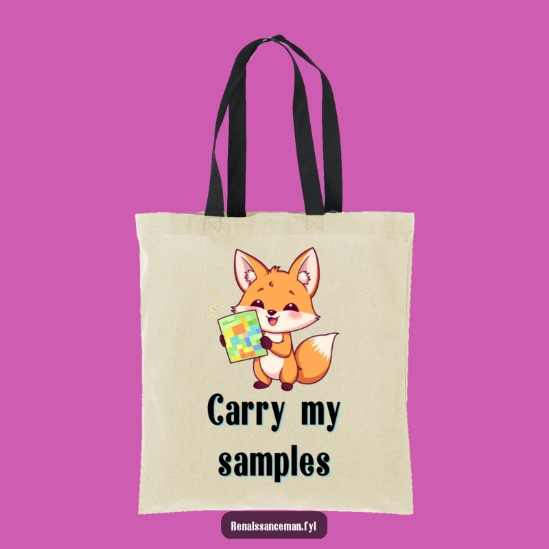 Carry your essentials with flair using this funny tote bag. A happy fox presenting a sample adds enthusiasm to your day.