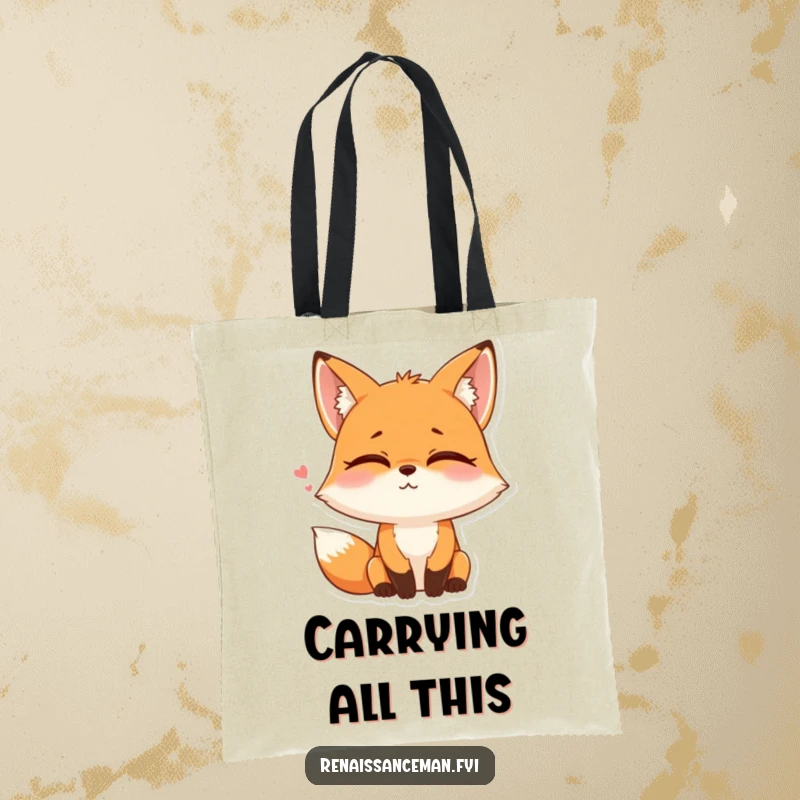 Funny tote bag showcasing a playful fox rolling its eyes with a subtle smile and sigh, perfect for everyday sass.