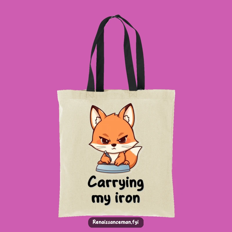 Funny Fox Sewing Tote Bag: Carry Your Tools with a Determined Pressing Fox