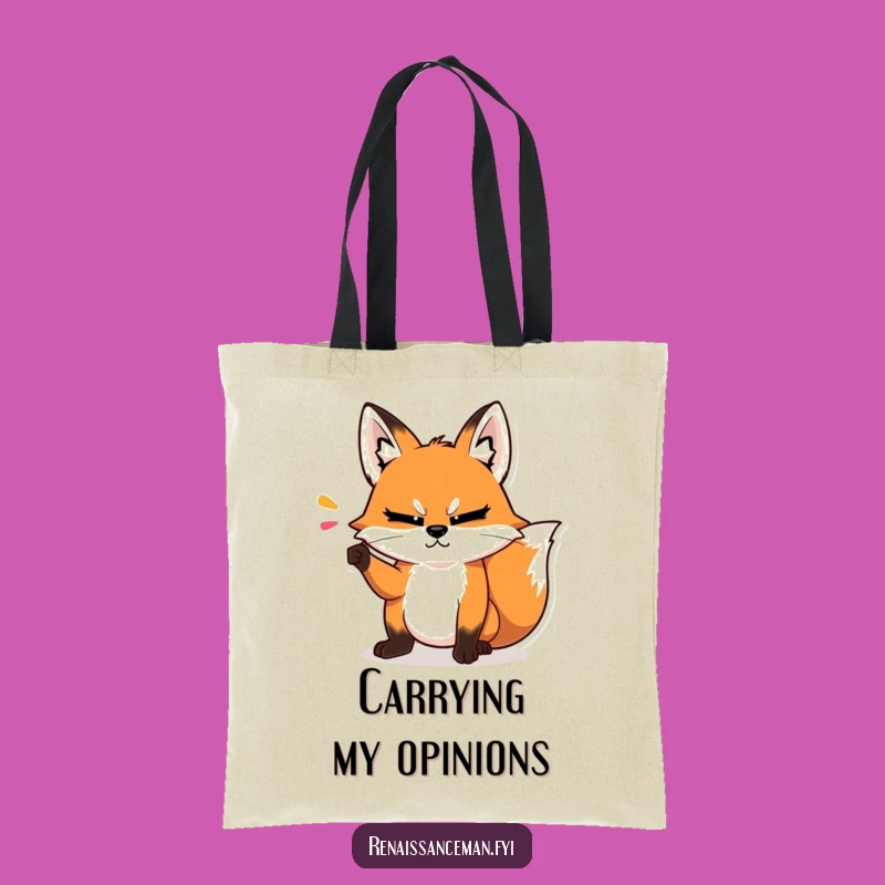 Carry your ideas and essentials with dramatic flair using this funny fox tote bag. Perfect for the articulate individual.
