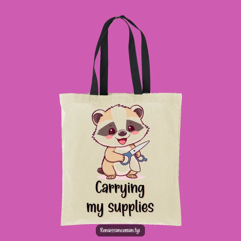 Keep your crafting essentials organized in this funny badger tote bag. Featuring a happy badger with scissors, it's perfect for market trips.