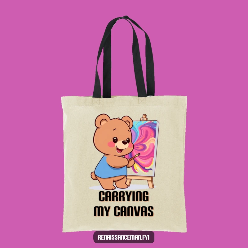 Funny Bear Painting Tote Bag: Carry Your Art Supplies in Style