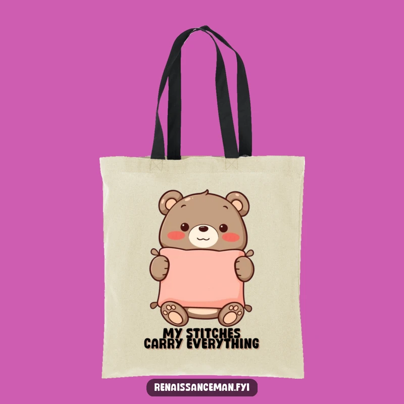Haul your crafting essentials in style with this funny tote bag! The proud bear and his perfect cushion make every trip a little more cheerful.
