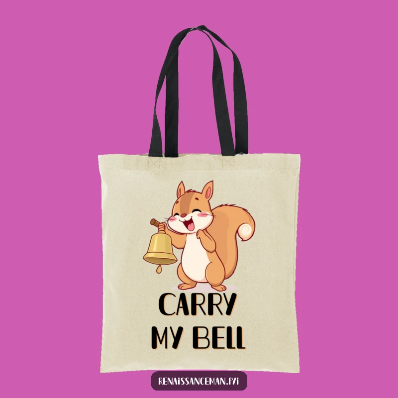 Carry your essentials with a jingle using this funny tote bag. A playful squirrel ringing a bell adds delight to your day.