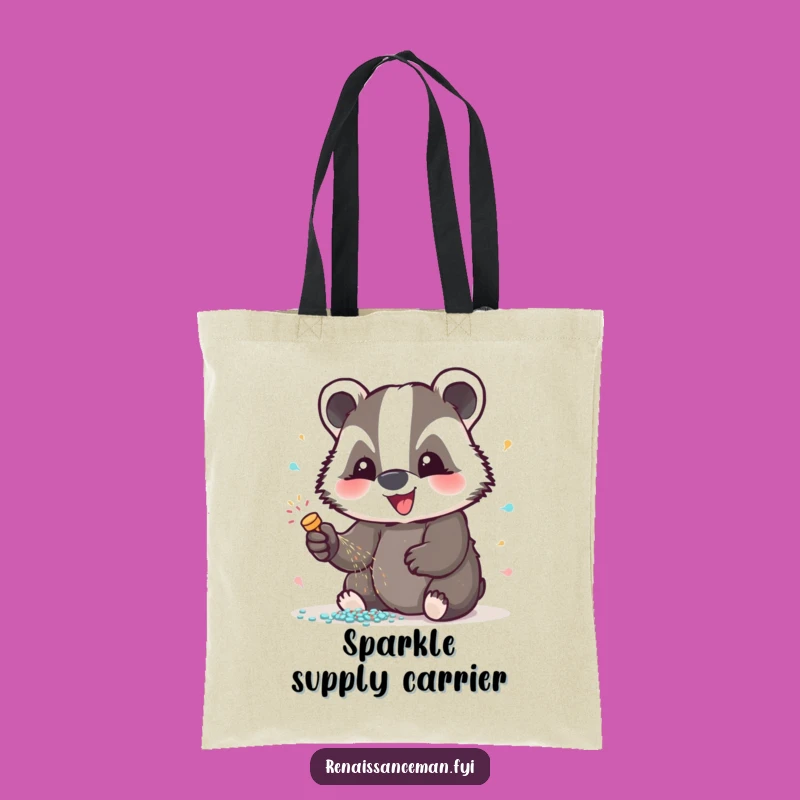 Funny Badger Glitter Tote Bag: Carry Sparkle with Delightful Fun